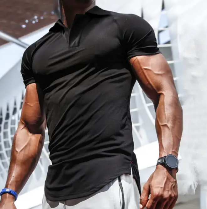 Men's Casual Slim Short Sleeve T-Shirt Sports Fitness Running V Neck Tops
